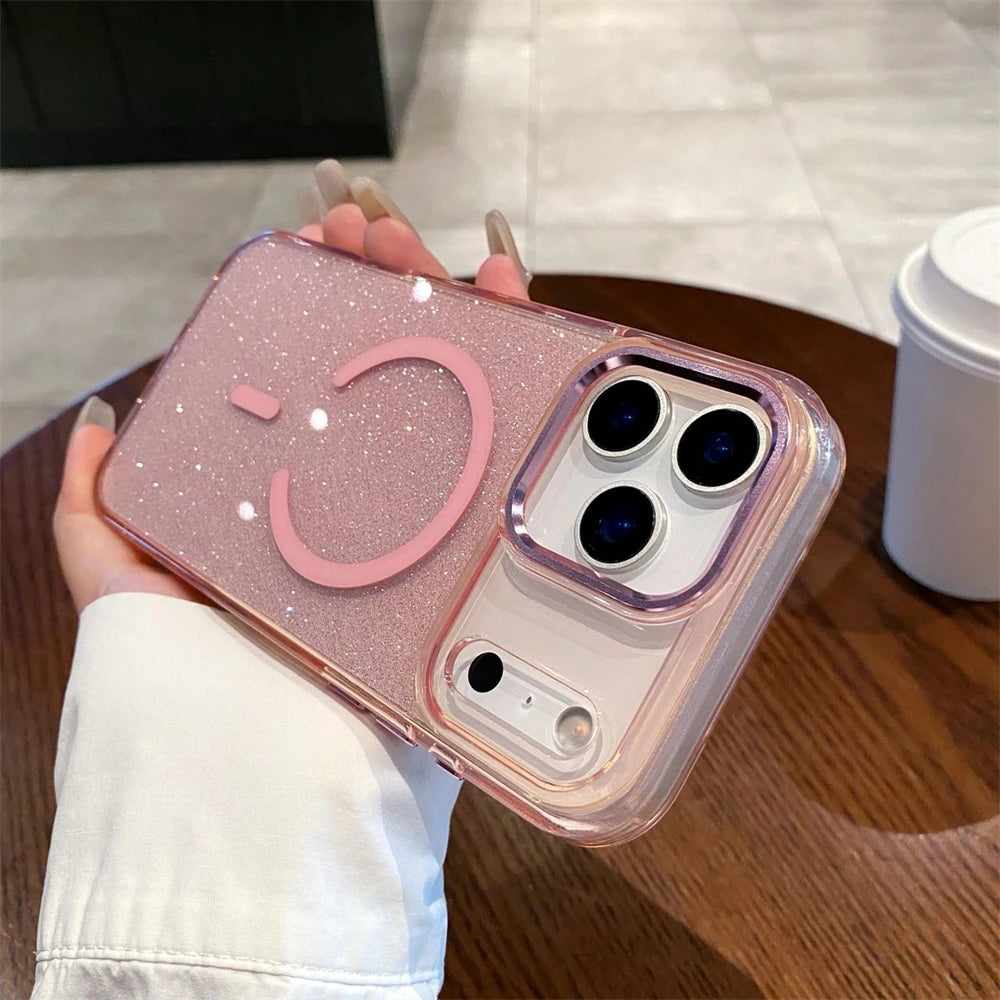 Glitter MagSafe iPhone 17 Case – Candy Color Wireless Charging Bling Cover