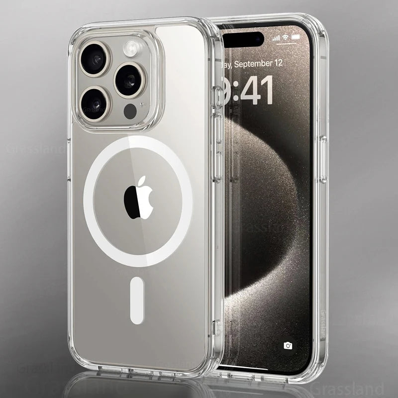 Clear Magnetic MagSafe Case for iPhone – Luxury Wireless Charging Cover
