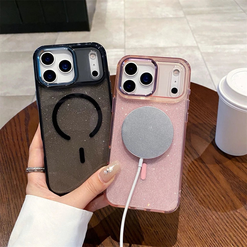 Glitter MagSafe iPhone 17 Case – Candy Color Wireless Charging Bling Cover