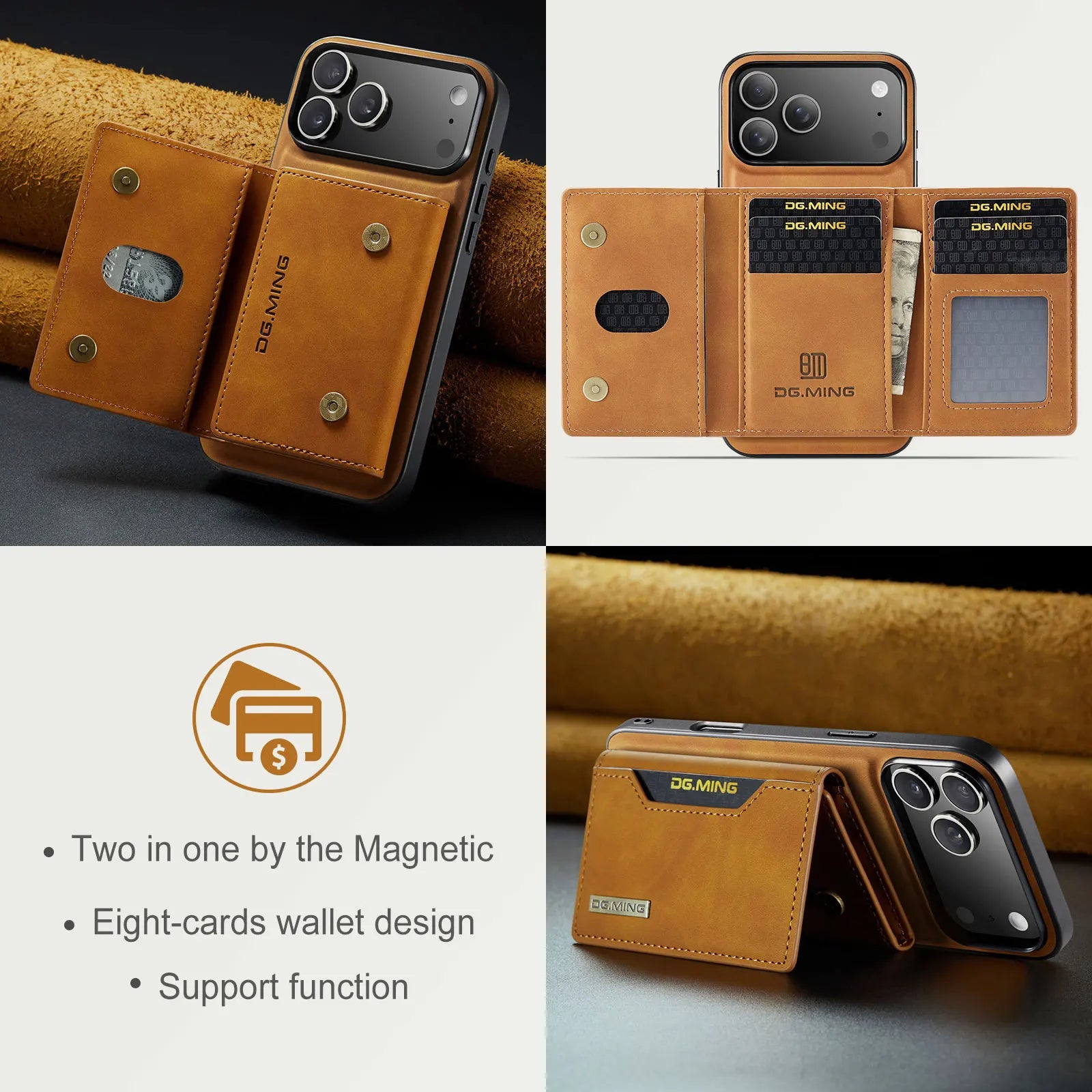2-in-1 Magnetic Leather Wallet Case for all  iPhone with Card Holder