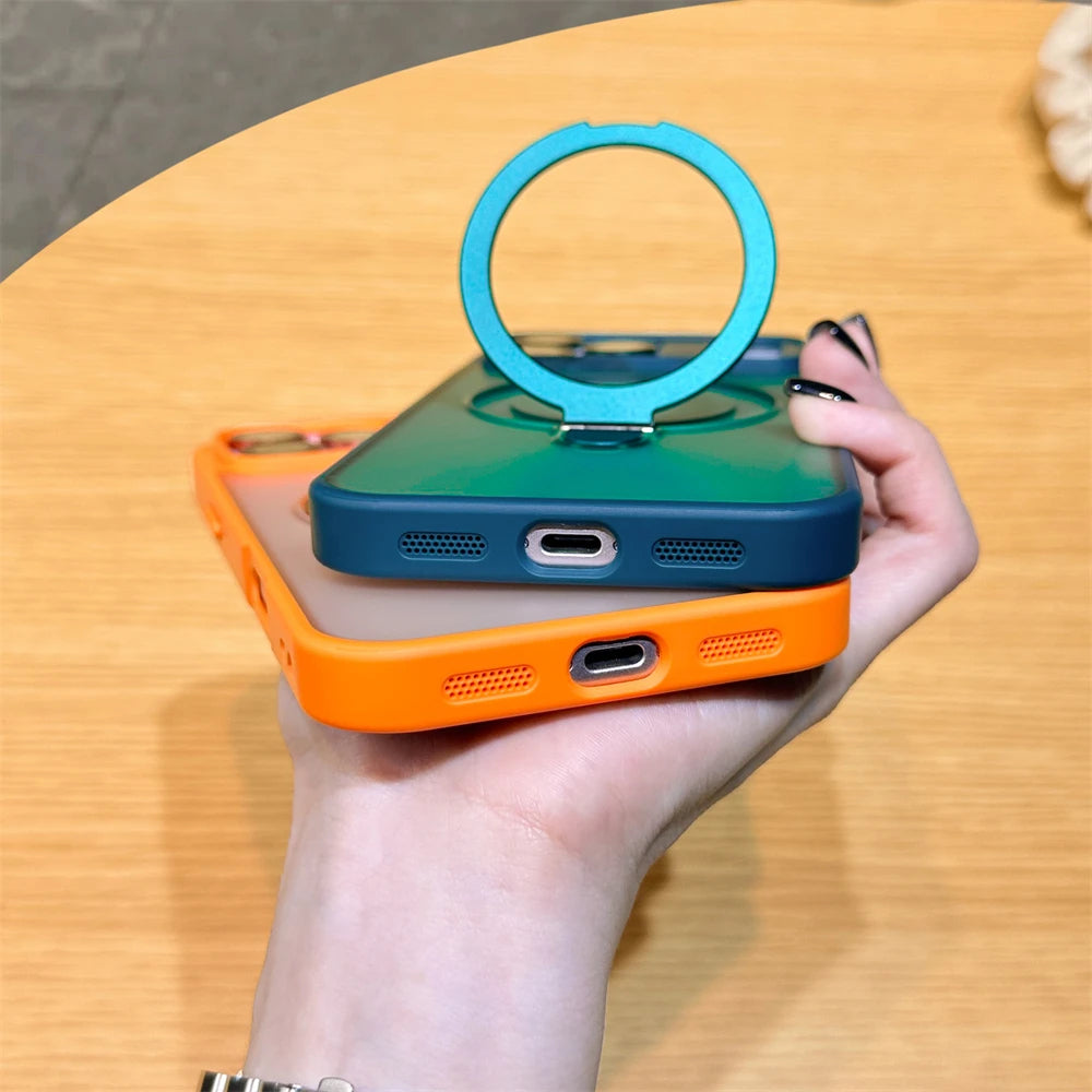 Luxury MagSafe iPhone Case – Wireless Charging with Ring Stand & Camera Protection