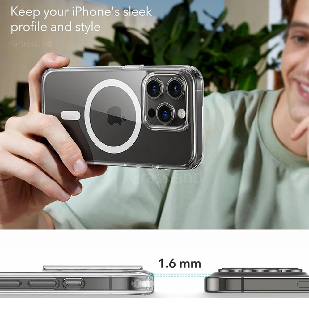 Clear Magnetic MagSafe Case for iPhone – Luxury Wireless Charging Cover