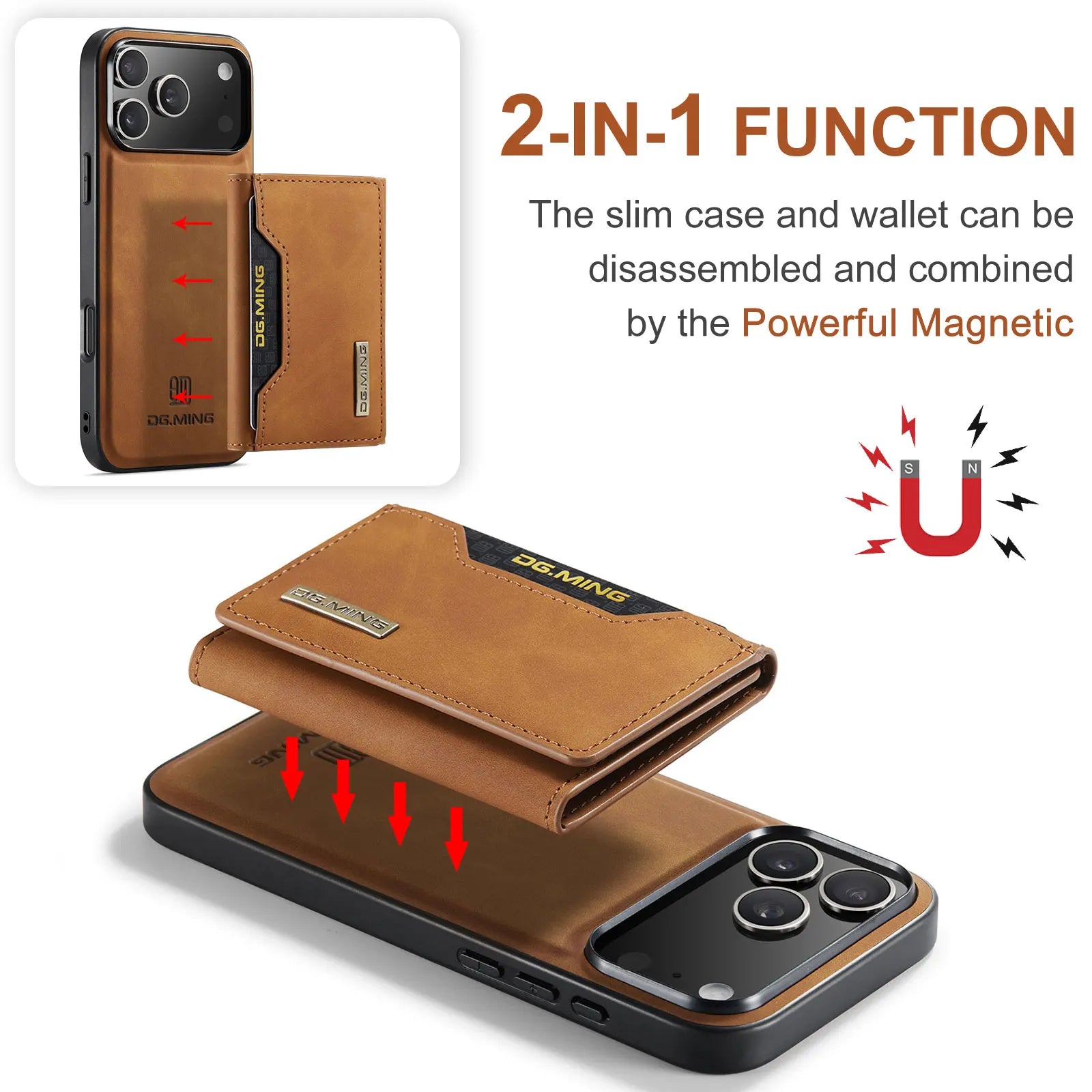 2-in-1 Magnetic Leather Wallet Case for all  iPhone with Card Holder