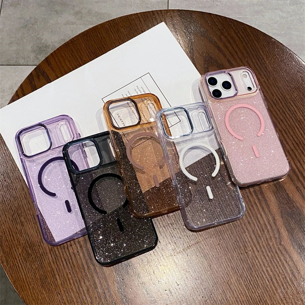 Glitter MagSafe iPhone 17 Case – Candy Color Wireless Charging Bling Cover